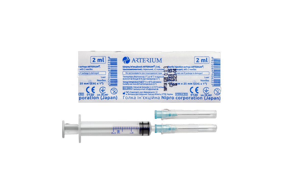 Шприц ін’єкційний, 2 мл, з 2 голками